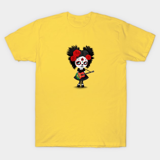 Sugar Skull Girl Playing Portuguese Flag Guitar T-Shirt by jeffbartels